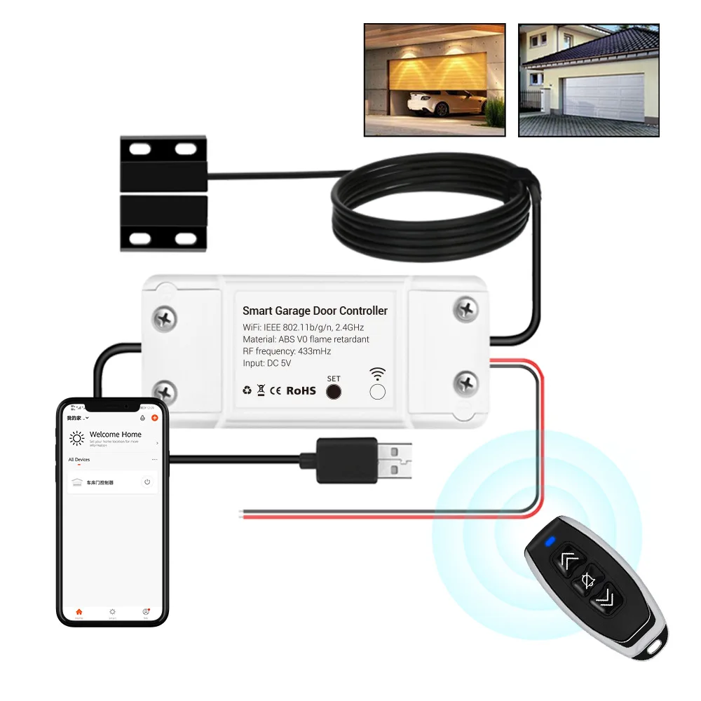 

FUTUKNIGH Garage Door Controller Wifi Shutter Door Remote Control Smart Voice Phone Control Door Opener FUT149