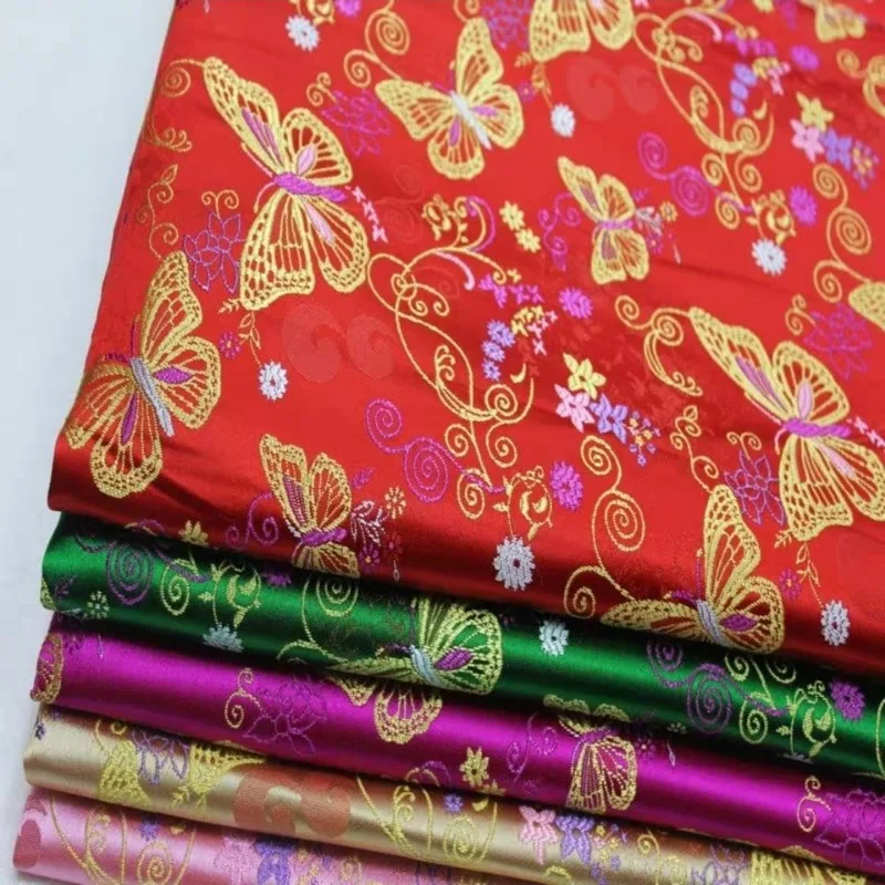 Butterfly Jacquard Brocade Fabric Smooth By The Meter for Vest Chengosam Children\\\'s Clothing Bag Diy Sewing Cloth Soft Blue Red