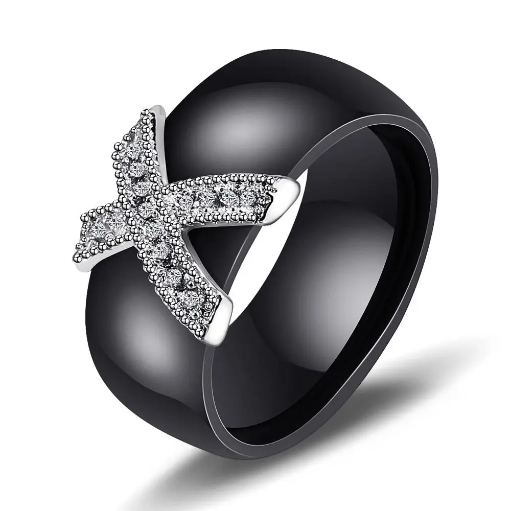 Weiß Schwarz Keramik Ringe Plus Zirkonia Für Frauen Gold Farbe Edelstahl Frauen Ehering Verlobungsschmuck 6mm – Detail 10