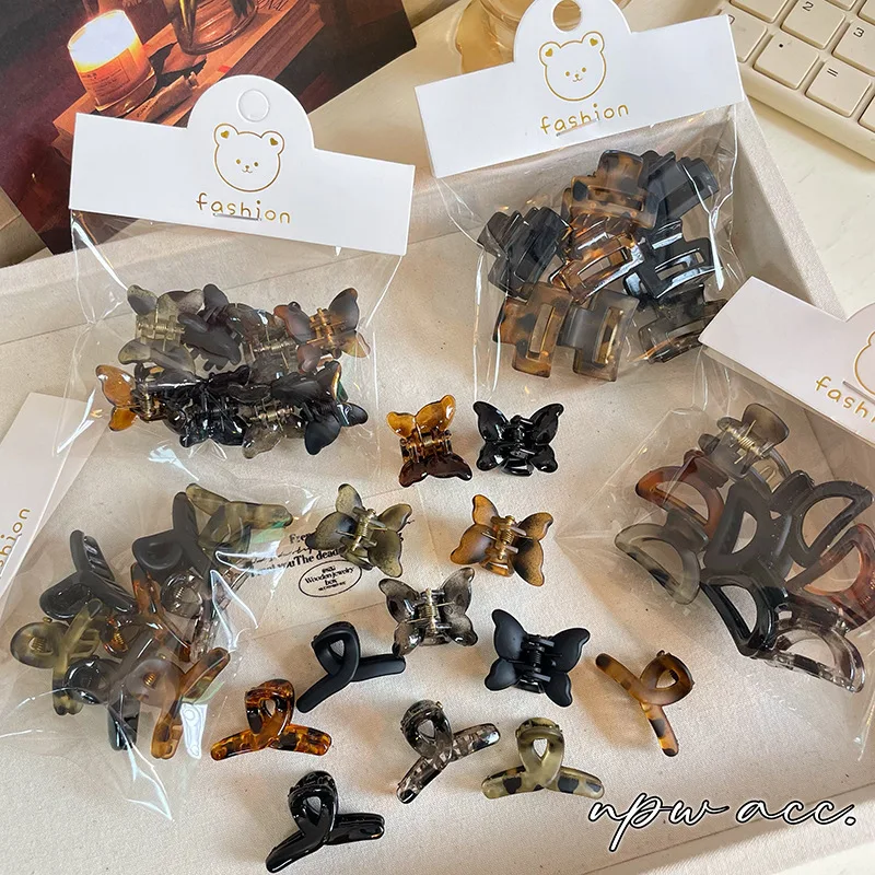 8pcs เกาหลี Jelly โปร่งใสเสือดาวพิมพ์ผีเสื้อ CROSS สแควร์ขนาดเล็กคว้าผมคลิป Claw คลิปด้านข้างบาง Hairpin Barrette