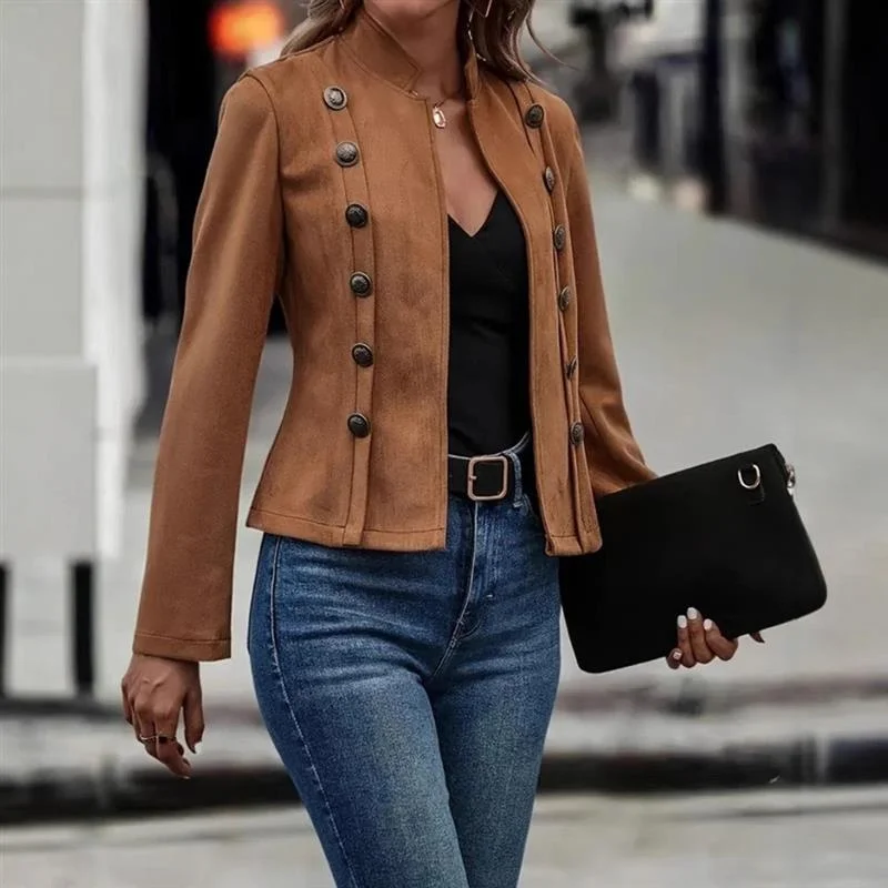 

Double-Buttoned Velvet Jaet Longsv EuroAmerican Sle 2024 Faionable Retro Polyester Fabric Slim Fit for Middle Youths