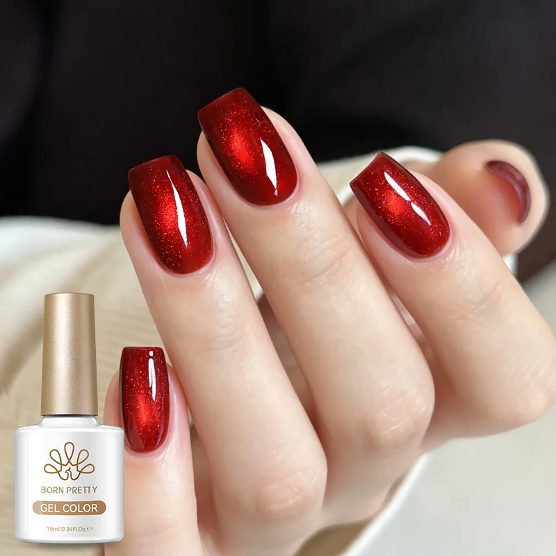 

BORN PRETTY 10ml Hot Red Hrart Cat Mangnetic Gel Polish Glass Bead Spoiling Red Crystal Shine Soak Off Nail Art Salon DIY Home