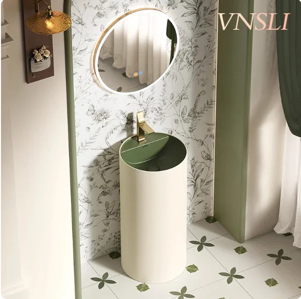 

European retro bathroom floor-to-ceiling washbasin integrated ceramic column type wash basin inn round column basin