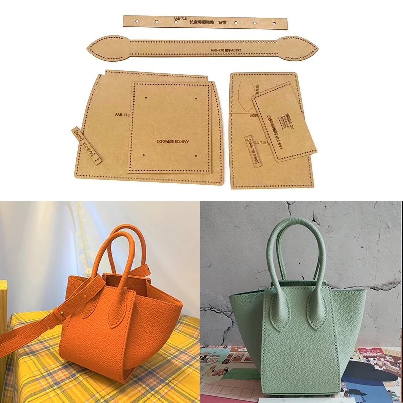 1Set Leather Craft Personality Fashion Vegetable Basket Handbag Sewing Pattern DIY Kraft Paper Sewing Template 11*10cm