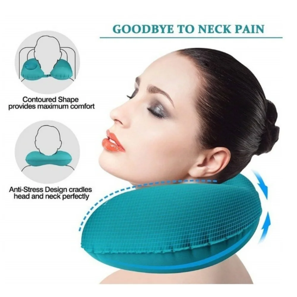 Cojín de cuello en forma de U, almohada inflable de aire automática, anillo de compresa para avión, coche, viajes al aire libre