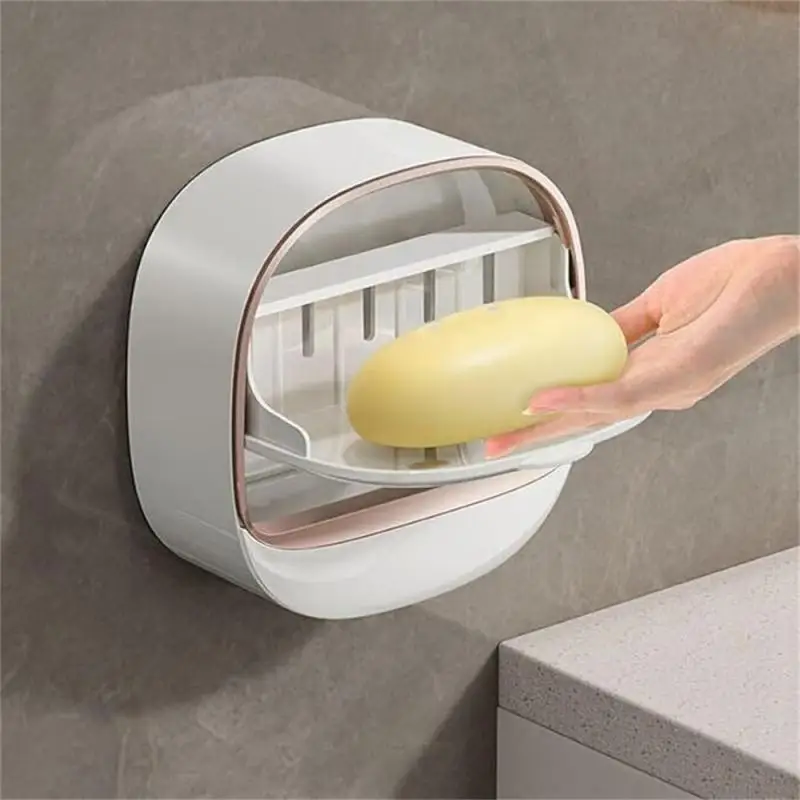 Light Luxury Soap Box Drain Toilet Perforation-free Shelving Wall Mounted Soap Box with Lid Clamshell Laundry Soap Box