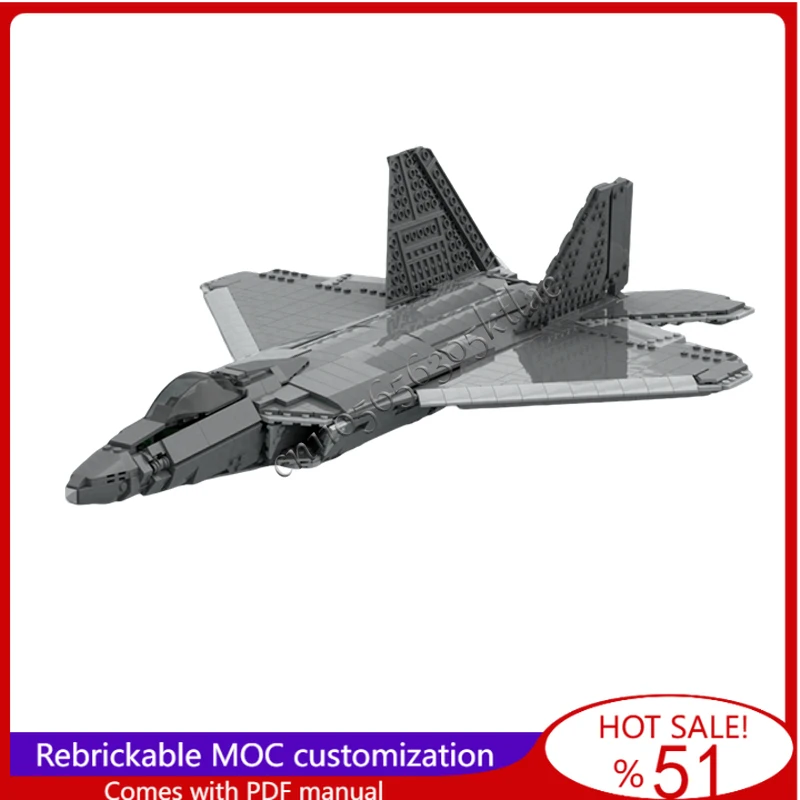 

1425 PCS MOC Battle Series 1: 34 Scale F-22 Fighter Jet Building Model Custom Technology Creative Assembly Kids Toy Popular Gift
