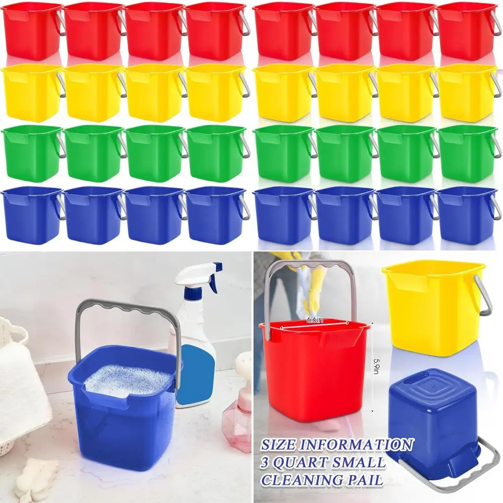 

Набор из 3 разноцветных пластиковых ведер для дезинфекции объемом 3 кварты с носиком и ручкой для использования на кухне, в ресторанах и офисах