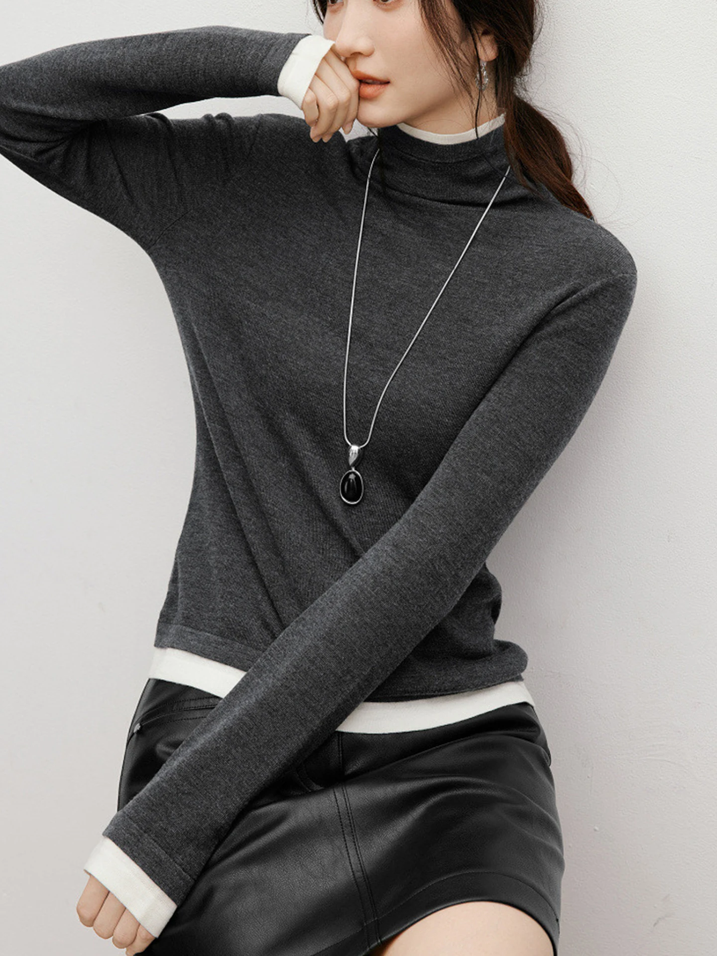 

Comfortable High Ne Knitwear Long Sve Women's Sle Autumn Winter Slimming Simple Base Layer irt Color Blo Design