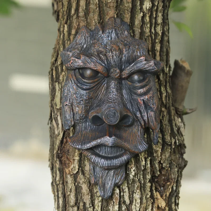 

Home Decor Simulation Face Crafts Courtyard Garden Resin Decoration Creative Cartoon Outdoor Tree Face Small Ornament