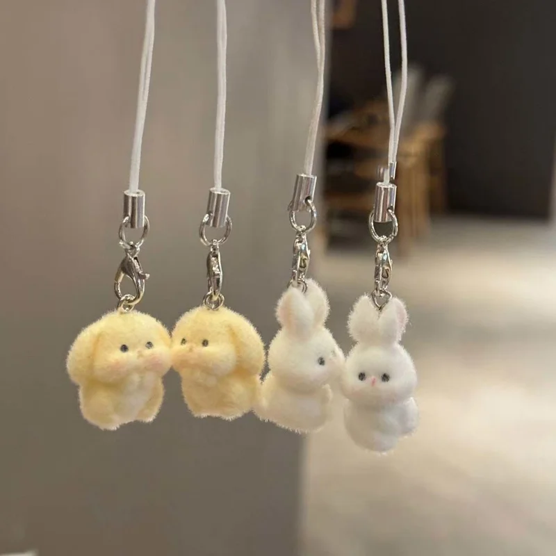 

Resin Fluffy Cute Abashed Rabbit Keychains Phone Lanyard For Friend Gift Lovely Bunny Animal Pet Pendant Bag Earphone Case Chain