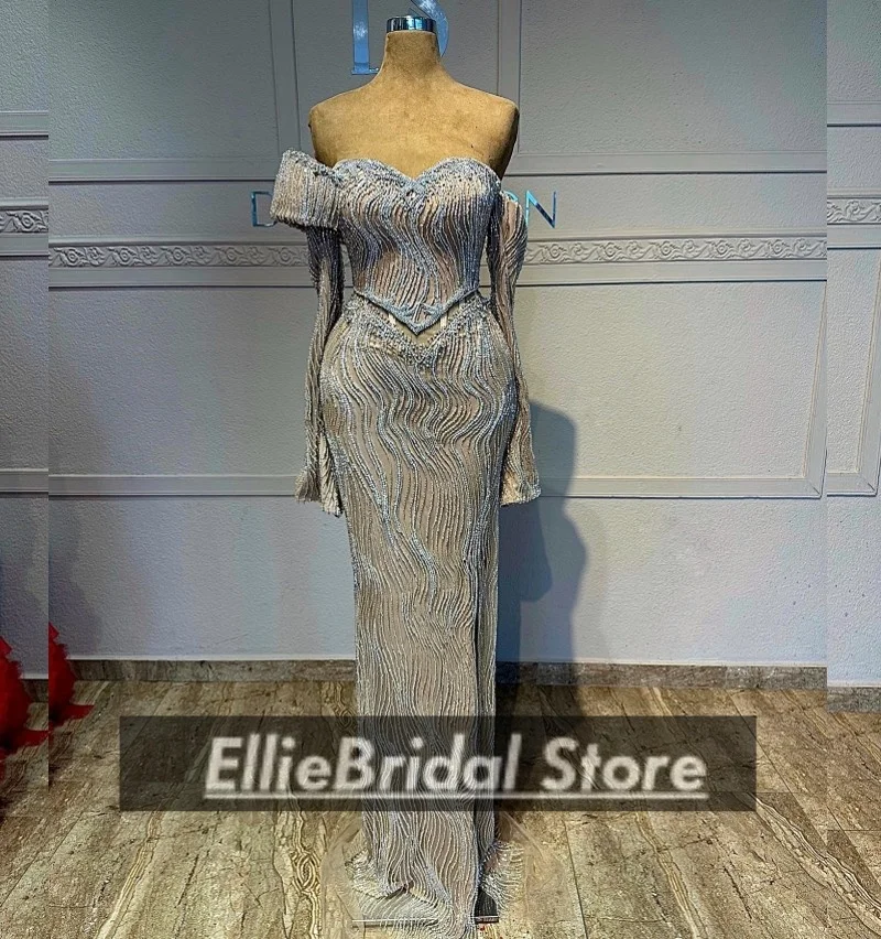 Squisiti abiti da sera con spalle scoperte Cristalli di alta qualità Abito da cerimonia nuziale con perline Abiti da gala Donna personalizzata