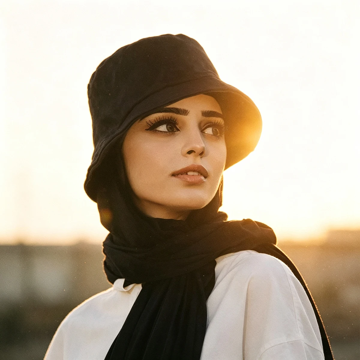 Women's Muslim Fashion Ramadan Solid Color Chiffon Hijab Bucket Hat Casual Sunshade Beach Outdoor Travel Hat