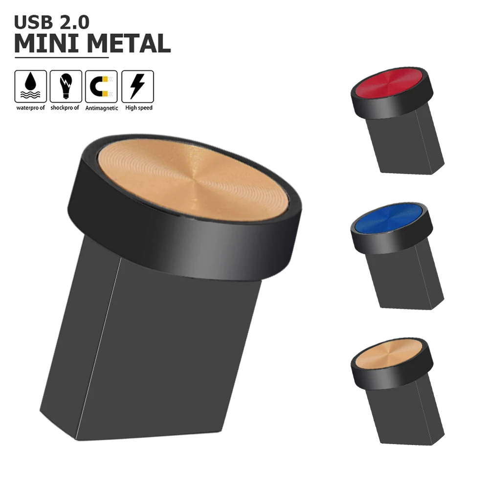 

Mini Metal Button USB Flash Drives 64GB Blue Memory Stick Red External Storage Creative Gift Pen Drive 32GB Silver Pendrive 16GB