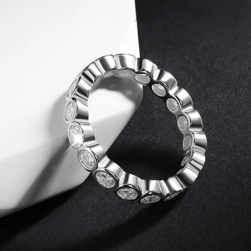 

3mm 0.1CT Moissanite Full Eternity Ring For Women S925 Silver Plated 18K Pass Diamond Test Bezel Rings Wedding Band
