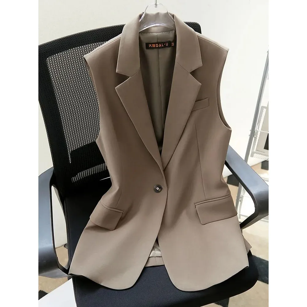 Women Suit Vest With Lined NEW Spring Summer Black Split Casual Sleeveless Waistcoat Female Blazer Jacket Slim Vest Coat