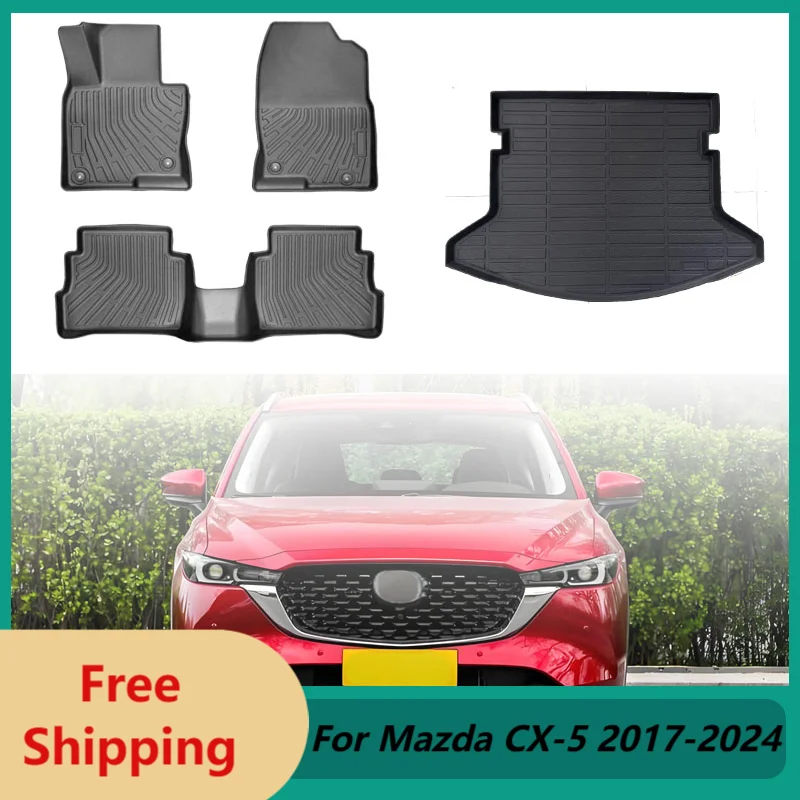 

4Pcs TPE Floor Mats For Mazda CX-5 2017-2024 Black All Weather 3D Floor Mats Cargo Liner Trunk Mat Mudproof Car Accessories