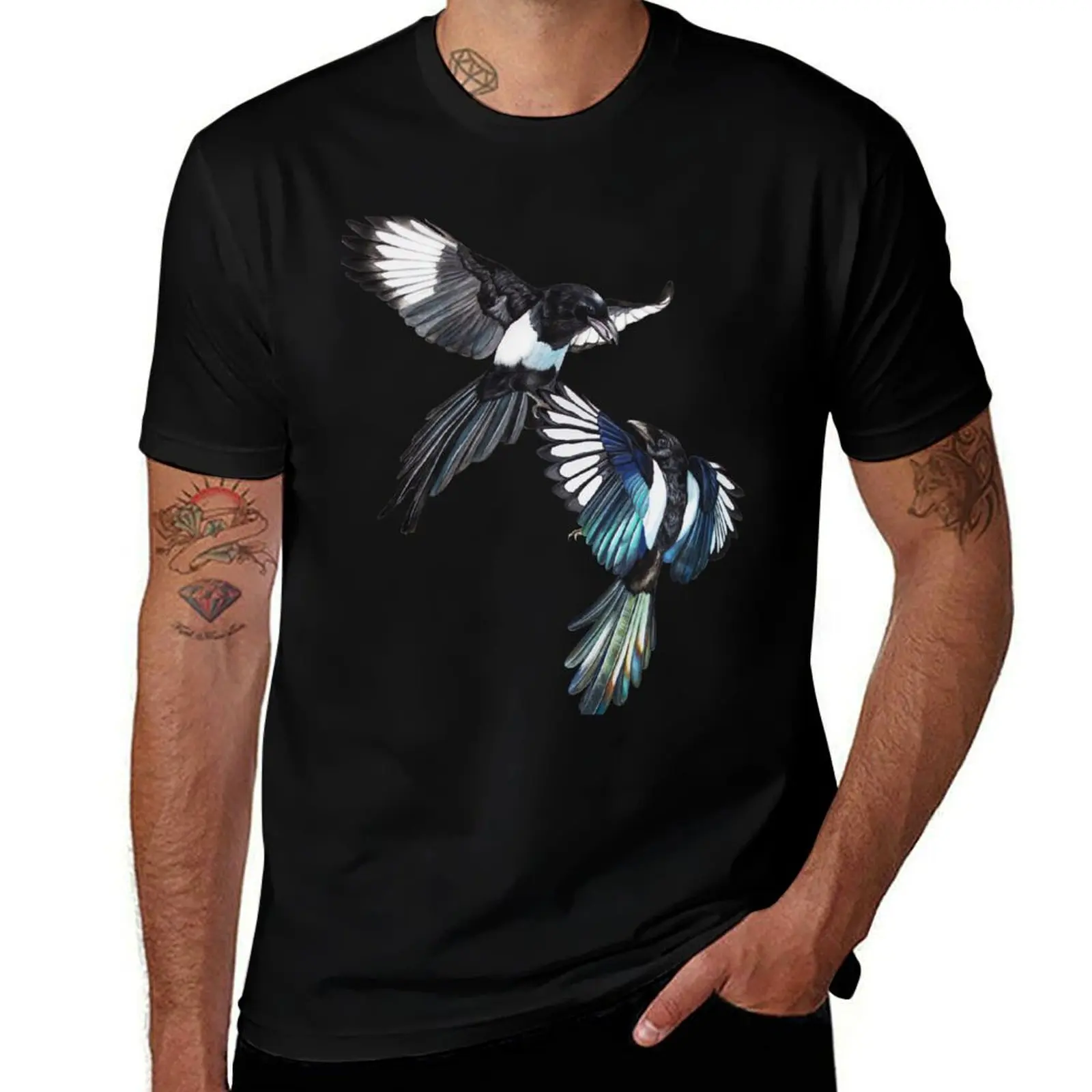 Flight Fight - Magpies in midair T-Shirt Moisture Wicking Athletic T-Shirt
