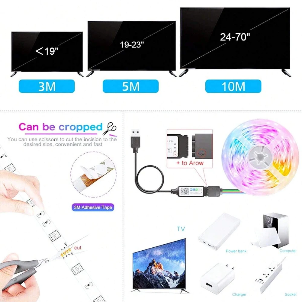 LED 스트립 빛 RGB 색상 USB Tpae 블루투스 LED 스트립 침실 장식 5050 1m 2m 3m 4m 5m 10m 15m TV LED 백라이트 파티