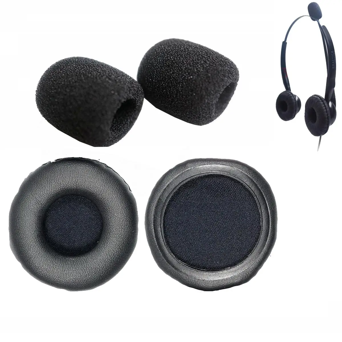 Almohadillas de repuesto V-MOTA compatibles con auriculares Plantronics SP7 SP8 SP11 SP12, almohadillas de piel sintética negra, 1 juego