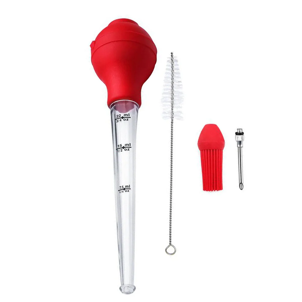 Juego de 1 Bomba Dosificadora de Silicona Roja para Sazonar Pavo, Tubo Graduado para Goteo de Aceite, Gotero de Aceite de Cocina para Carne de Cerdo, Res, Pescado, Salsa, Barbacoa