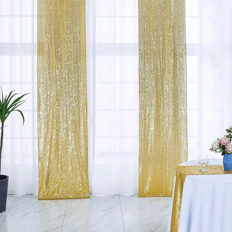 

100% Polyester Party Decoration Wedding Reception Glitter Gold Sequin Background Curtains
