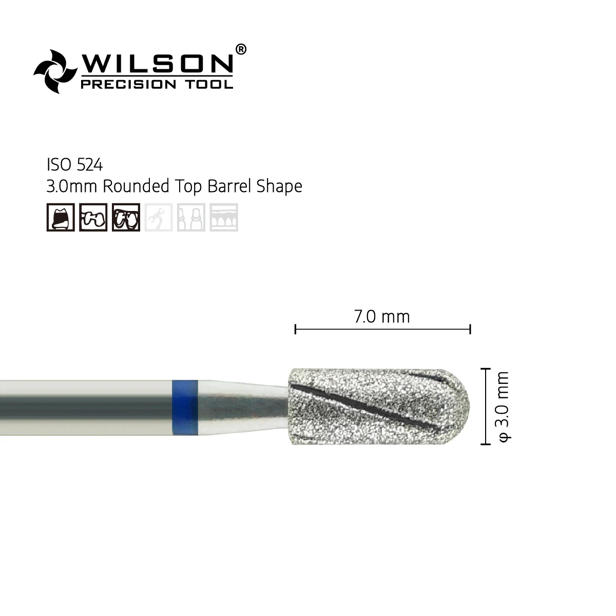 3.0mm Rounded Top Barrel Shape 8005317 With Cooling Groove High Wear Resistance Well Sun Dental Diamond Bits Dental Bur