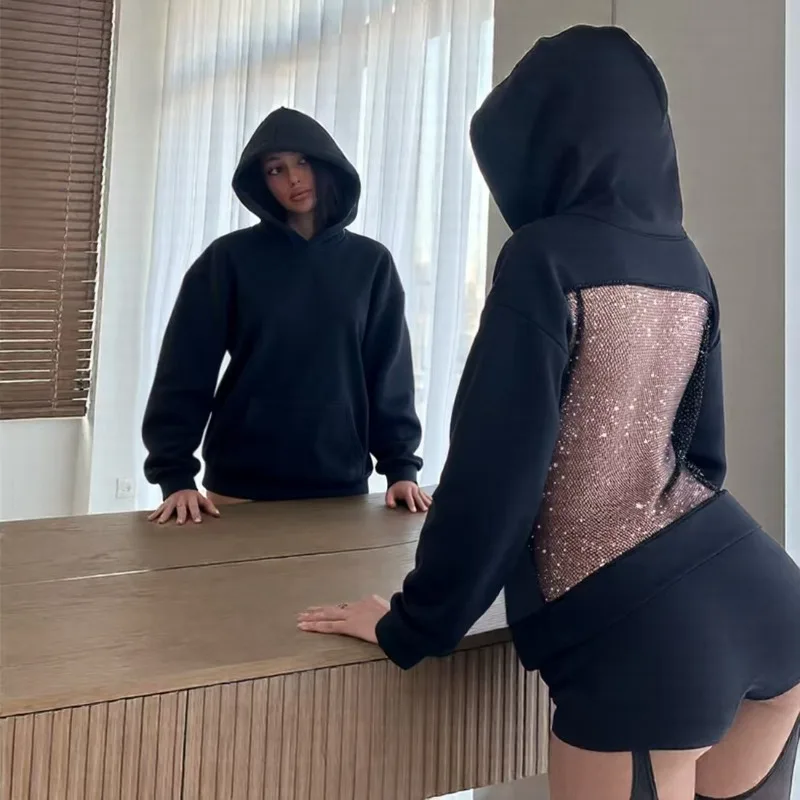 Streetwear topo moda sem costas sexy senhoras hoodie y2k nova personalidade americana gótico harajuku roupas tendência casual moletom