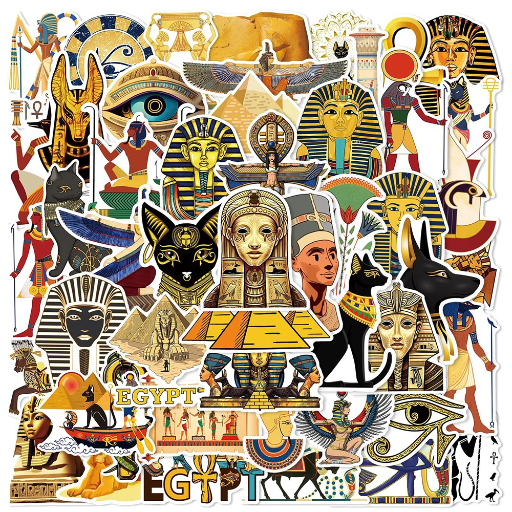 10/30/50pcs Ancient Egyptian Culture Stickers Vintage Cartoon Pyramid Sphinx Sticker Skateboard Phone Laptop Decals Decoration