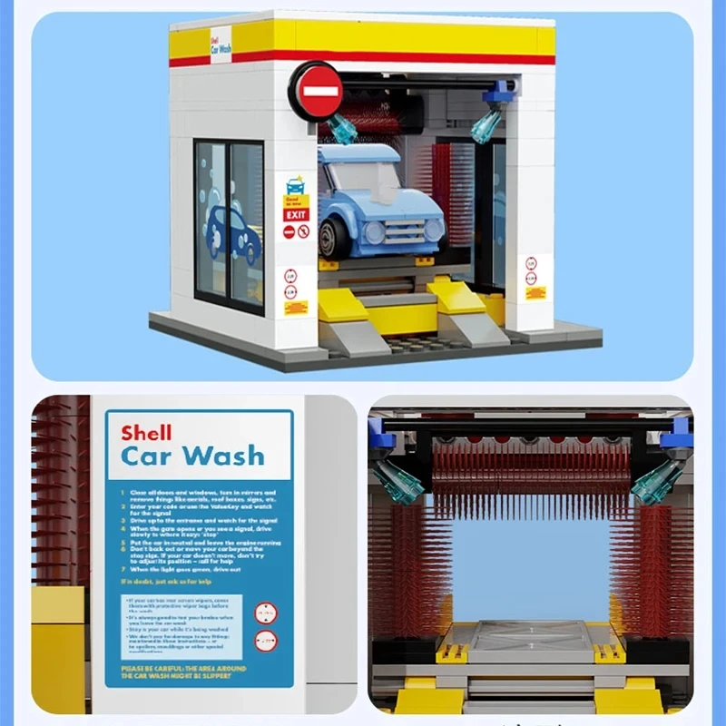 CaDA MOC City Retail Station Gas Station Car Wash seria Klocki Model Sklepów Wygodnych Zabawki dla Dzieci Prezenty