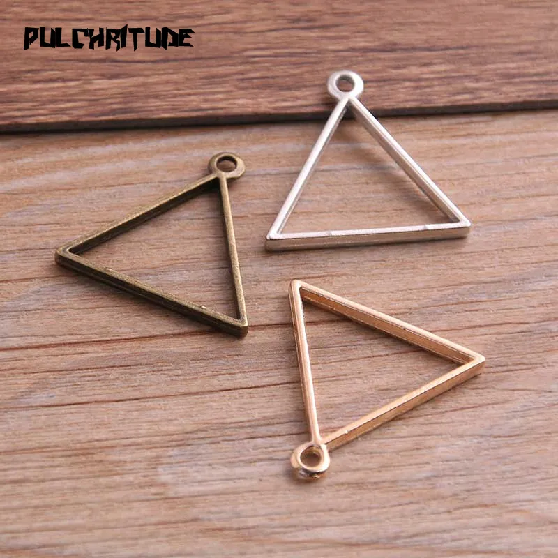 10Pcs 28*29mm 7 Color Alloy Jewelry Accessories Triangle Charm Hollow Glue Blank Pendant Tray Bezel