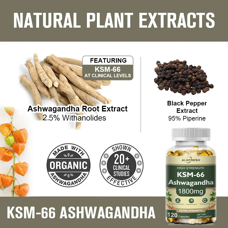 KSM-66 Organic Ashwagandha Capsules with Zinc | Non-GMO, Vegan | Premium Formula Health Supplement