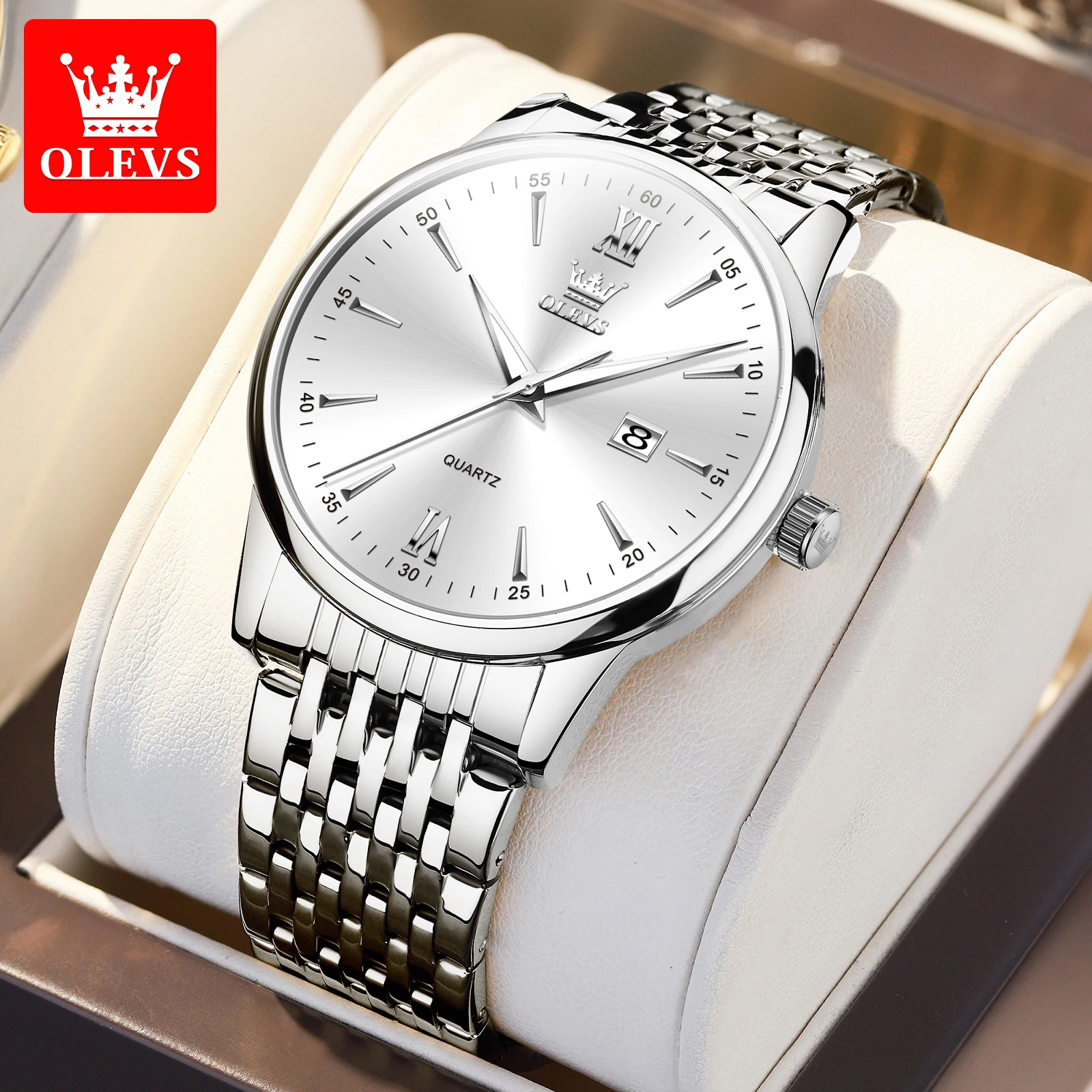 OLEVS Best Selling Original Stainless Steel Waterproof Watch for Men Luminous Calendar Business Luxury Fashion Quartz Men Watch