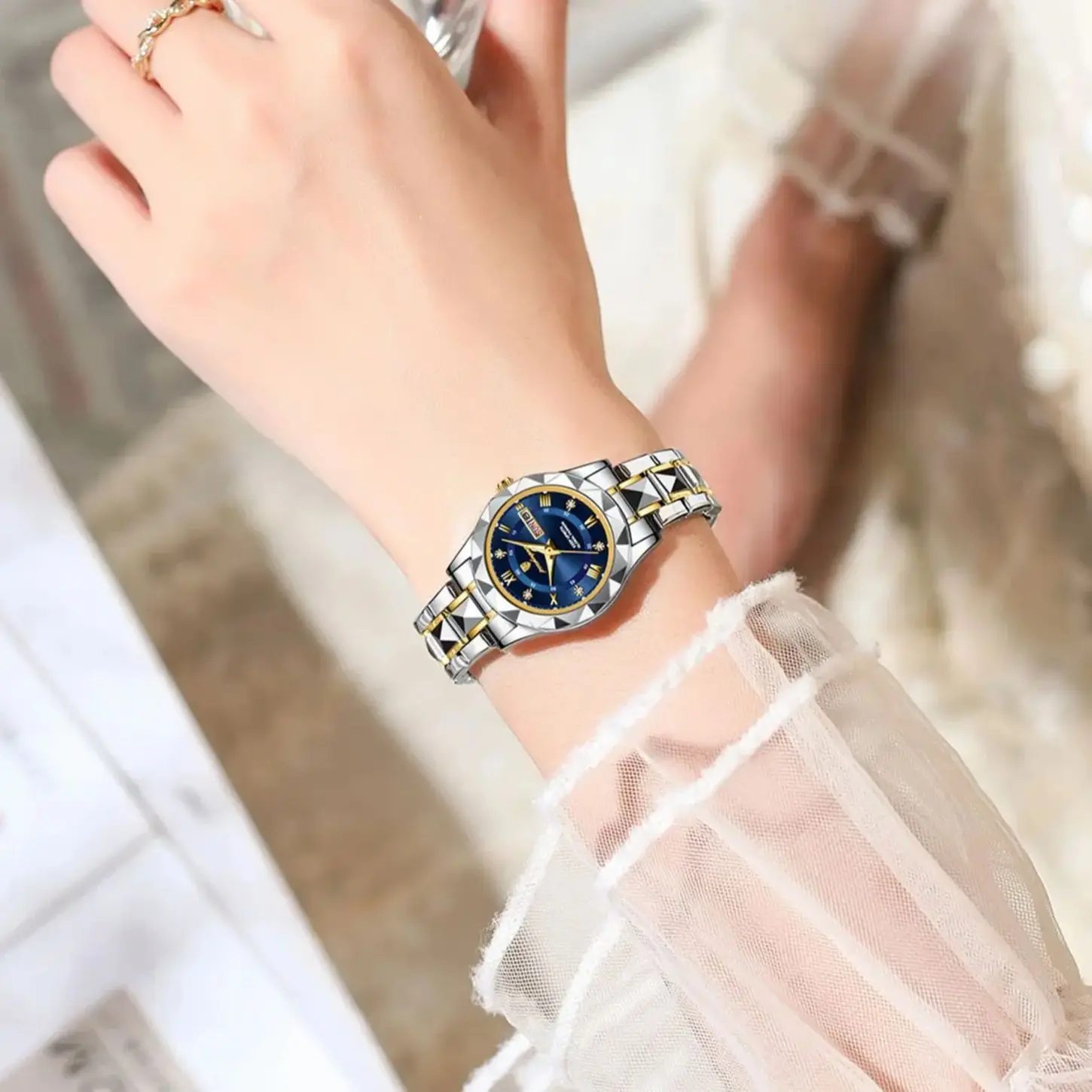 POEDAGAR модные женские наручные часы с датой недели, светящиеся водонепроницаемые женские часы из нержавеющей стали, роскошные женские кварцевые часы reloj