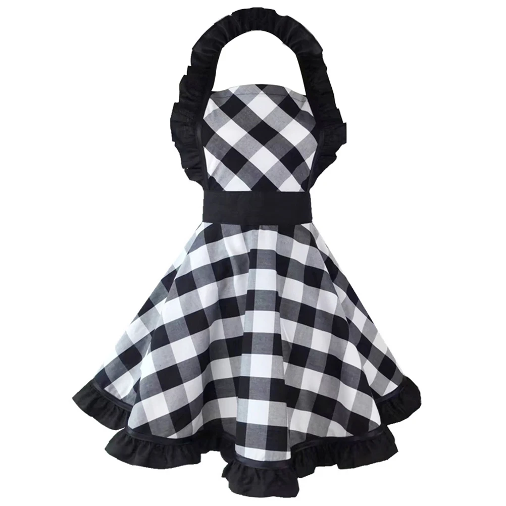 

Kitchen Apron Black Cooking Chef Apparel Household Vintage Plaid Cotton Baking Supplies Soft Storage Fold Men Women