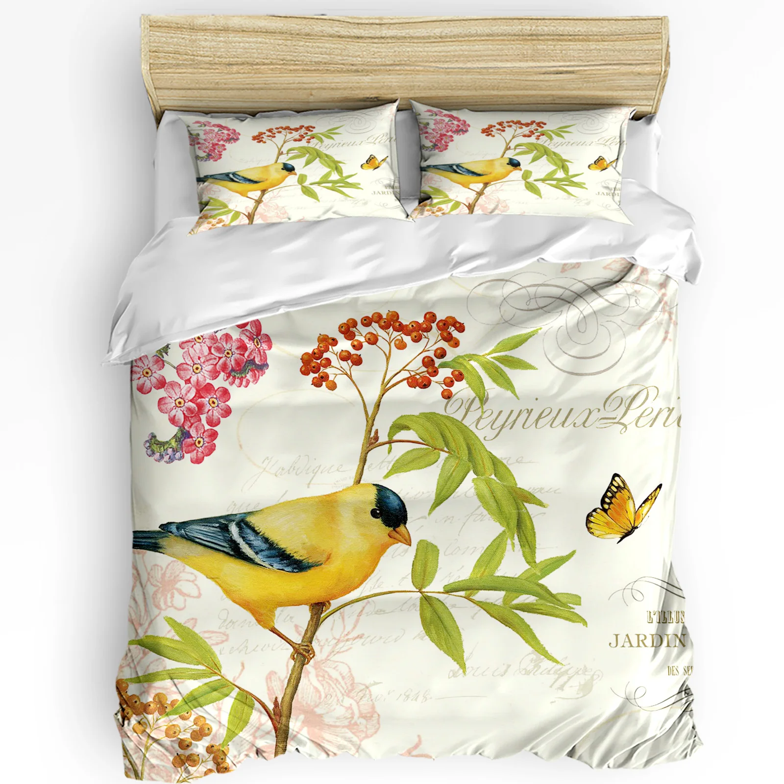 

Animal Oriole Butterfly Flowers Leaves Plant 3pcs Duvet Cover Set Pillow Case Double Bed Comforter Bedding Set Quilt Cover