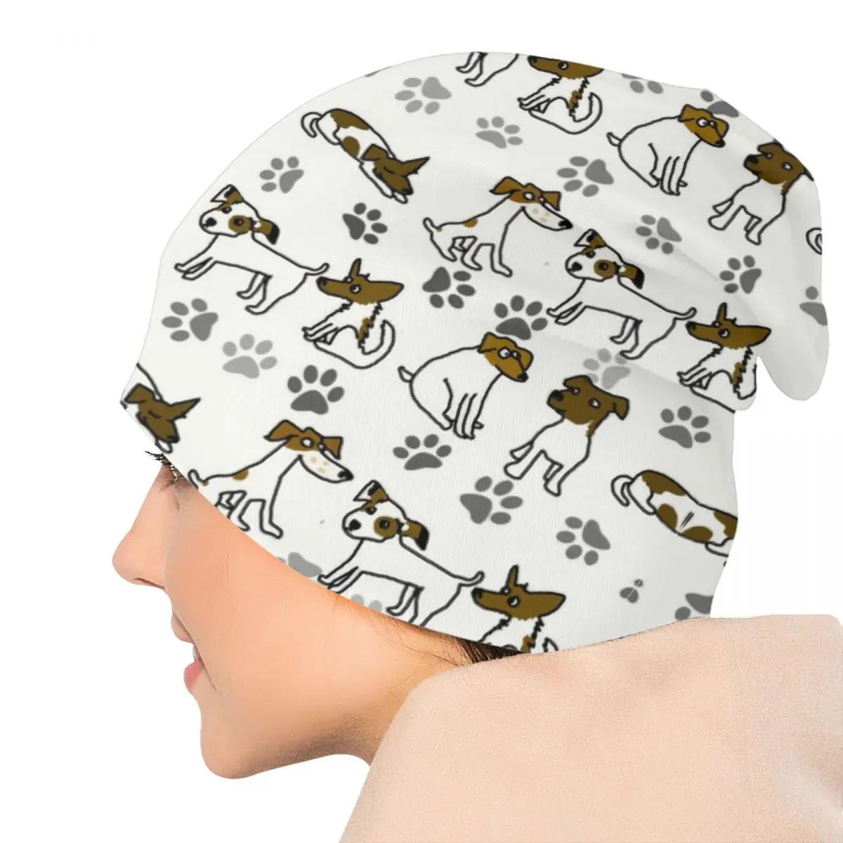 หมวกถัก Topi Bonnet รูปการ์ตูนแจ็ครัสเซลเทร์เรียร์ตลกผู้ชายผู้หญิงฮิปฮอป unisex ผู้ใหญ่ฤดูหนาวอบอุ่นหมวกบีนนี่