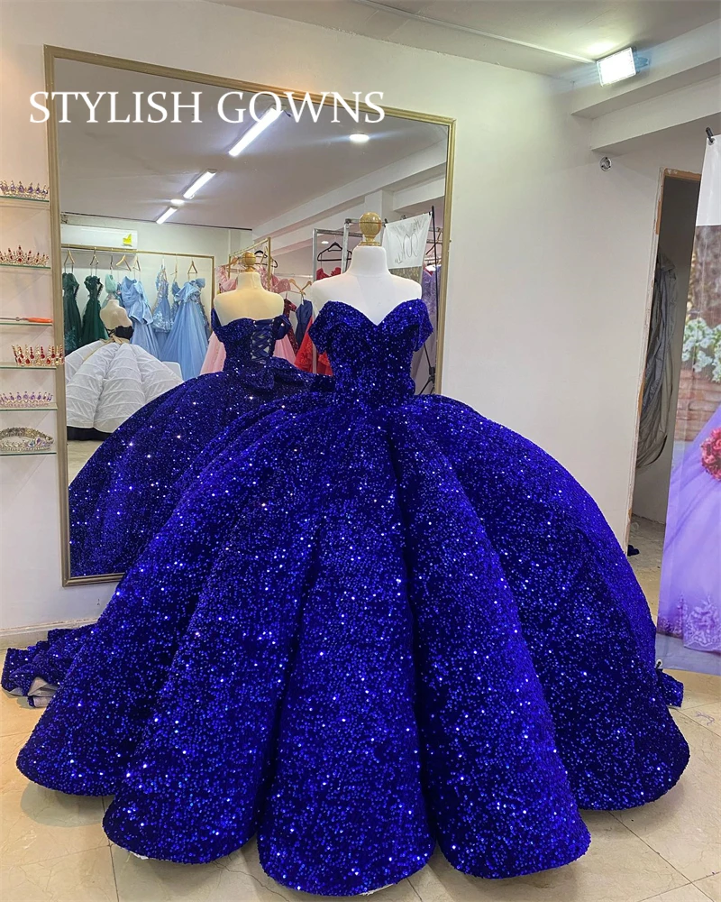 

Royal Blue Sweetheart Quinceanera Dresses Sequined Ball Gown Formal Prom Graduation Gowns Vestidos De 15 Año