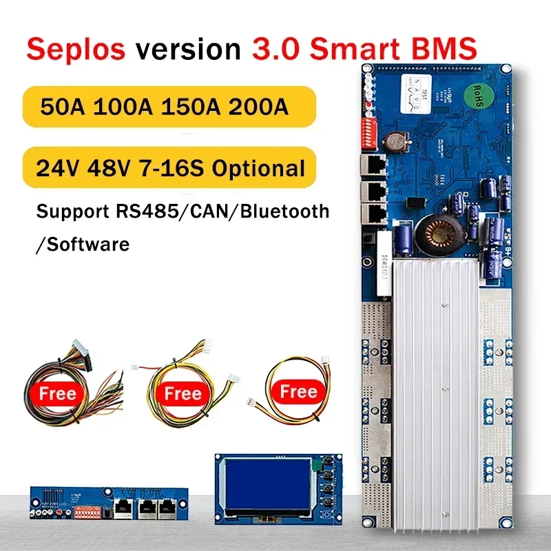 

Seplos BMS 3.0 48V 100A 150A 200A 7S 8S 13S 14S 15S 16S LFP с Bluetooth ЖК-экраном Smart BMS Li-Ion LiFePO4 Инвертор аккумулятора