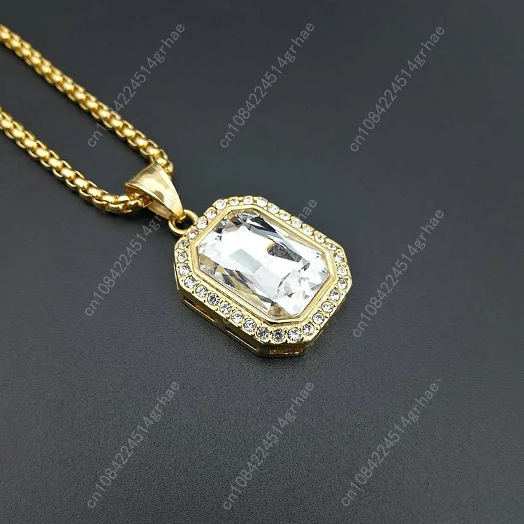 Colgante de acero inoxidable de Hip hop, collar de diamantes de imitación de color dorado, envío directo
