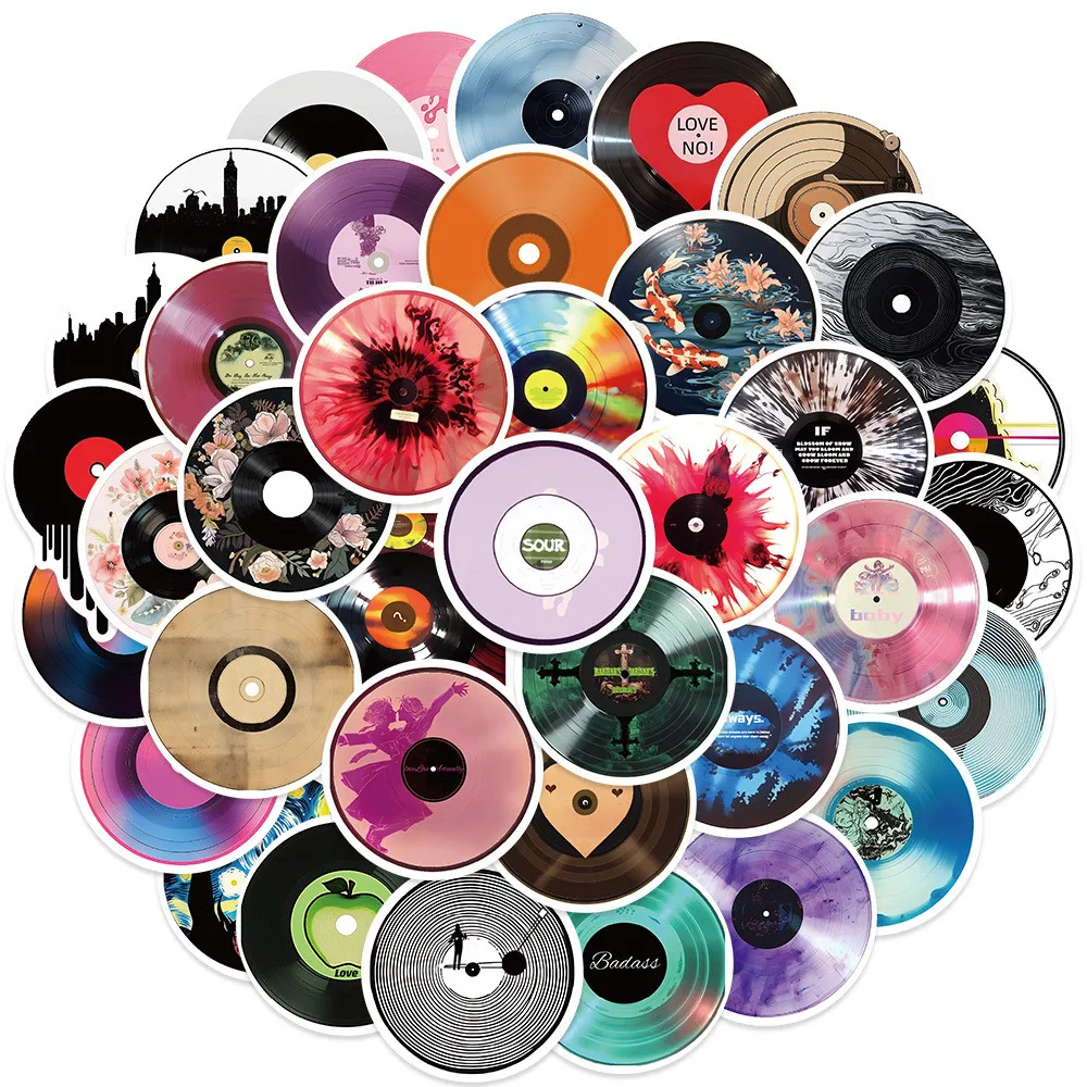 50 Stück Vinyl-Graffiti-Aufkleber für CD-Schallplatten – selbstklebende PVC-Aufkleber für Gepäck, Roller, Tassen und Computer (Anime Worlds Store)