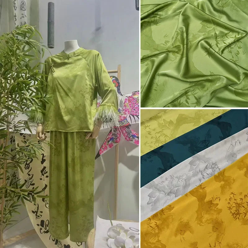 

National Spring/Autumn Wind Landscape Map Micro Elastic Acetic Acid DIY Qipao Hanfu Halter Shirt Horse Culoskirt Satin Fabric