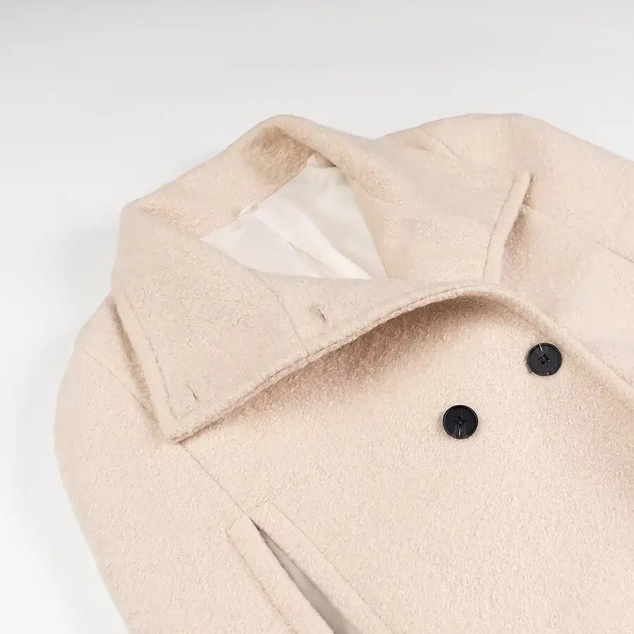 

ZBZA Autumn New Faion High Collar Long Woolen Coat Women's Street Sle Design Sense Ele Outerwear Polyester Fiber