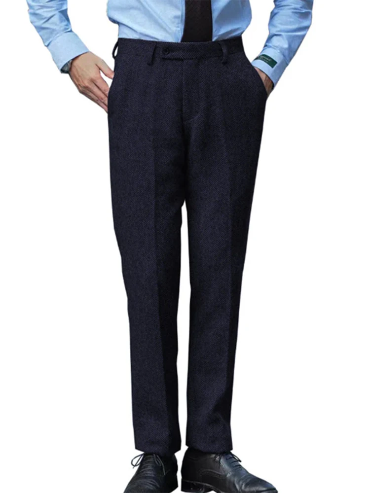 Pantaloni di lana tinta unita casual quotidiani per uomo 2025 Pantaloni dritti larghi pieghettati moda autunno inverno Pantaloni di lana vintage da uomo