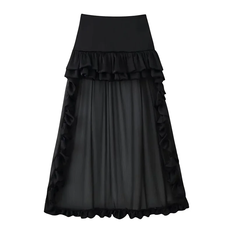 Maxdutti Vacation Style High Waisted Multi-layer Ruffled Edge Decoration Long Trailing Skirt For Women Clothing Faldas Skirts