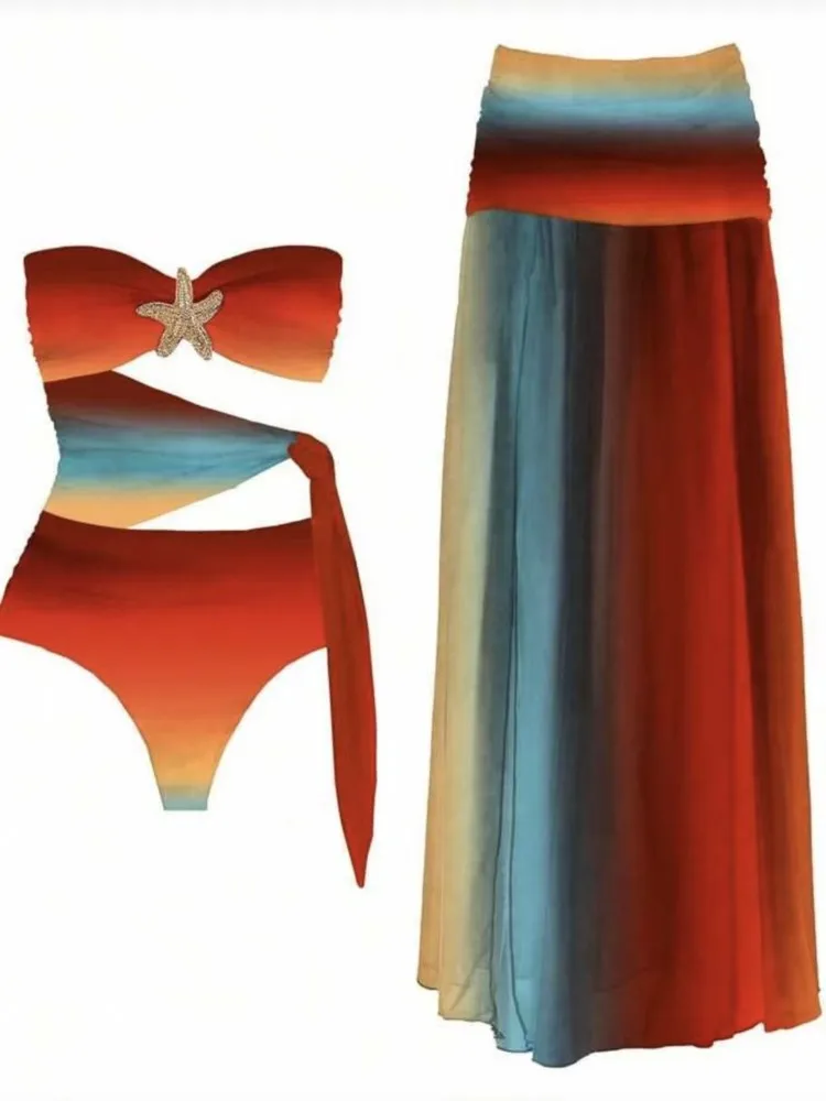 Retro Bikini Printed Fashion Two Piece Swimsuit And Cover Up With Skirt Tight Women's Bandage Summer Beach Luxury Elegant 2026