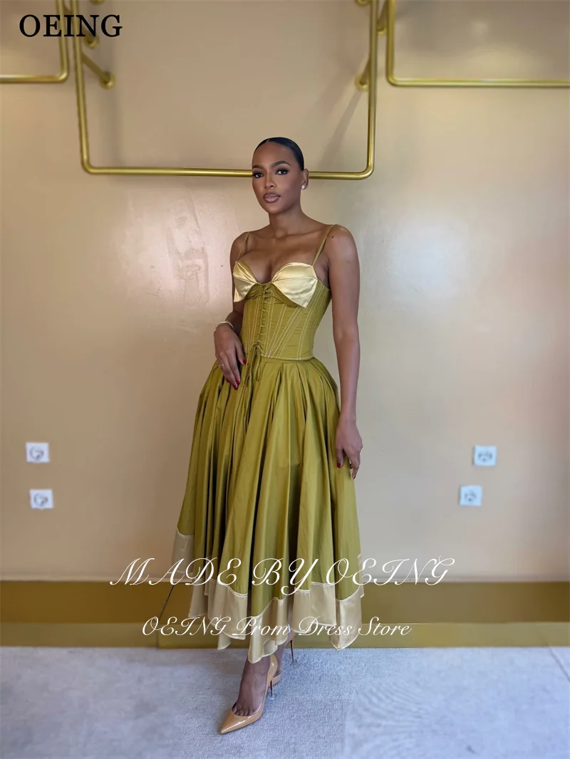 OEING Simple Olive Green A-Line Prom Dresses Spaghetti Strap Contrast Color Midi Party Dress Corset Cocktail Dress Customized view 4