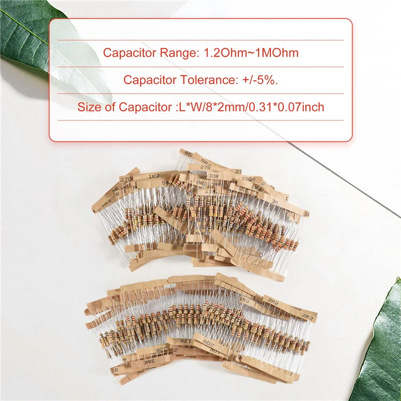 T24C 500 قطعة 50 قيم 1/2 واط 0.5 واط 5% مقاومات فيلم الكربون مجموعة متنوعة #3