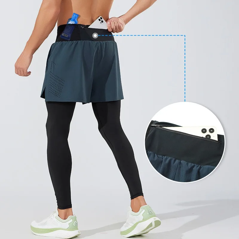 

Мужские брюки для бега 2 в 1, двухслойные брюки, плотные тренировочные баскетбольные леггинсы, спортивные штаны для фитнеса с карманами, брюки для бега