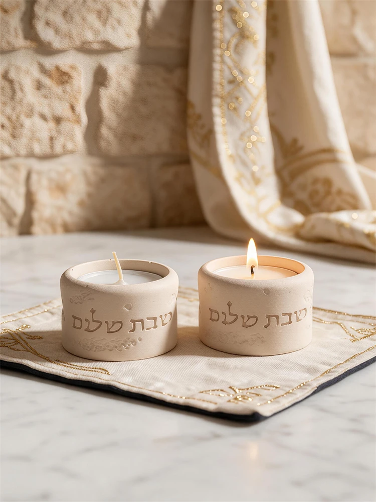 Jüdischer Segenskerzenhalter Silikonform Hebräische Shabbat Shalom Kerzenständer Teelichter Beton Gips Harz Silikonform – Detail 10